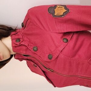Guess Women's Utility Jacket in Deep Pink with Brass Buttons